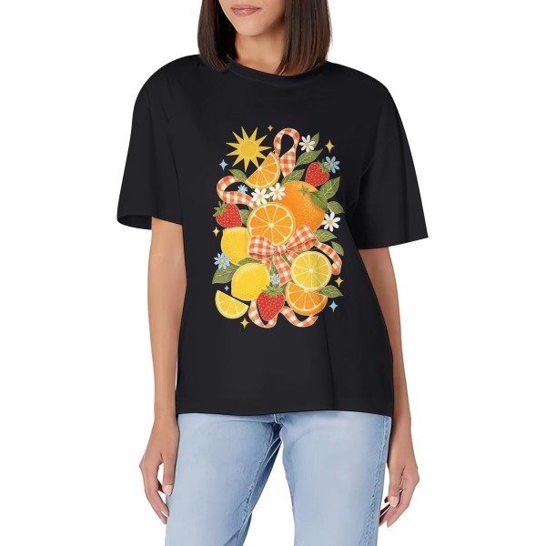 Women's Citrus Picnic Club Graphic Short Sleeve Crew Neck Cotton T-Shirt