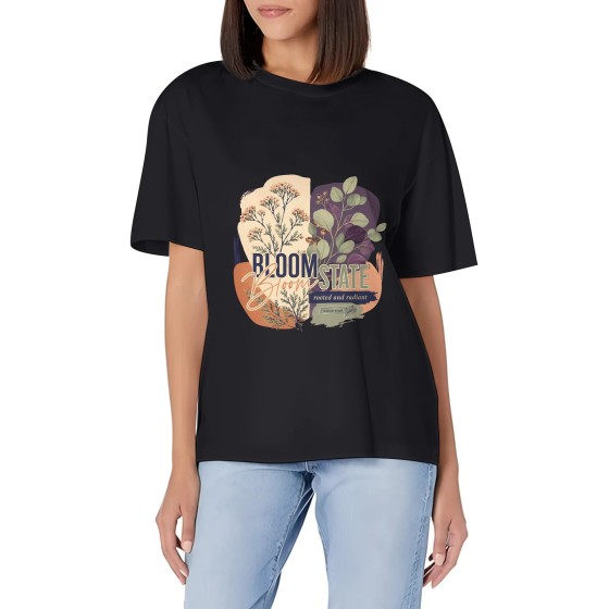Women's Bloom State Peaceful Mind Graphic Short Sleeve Crew Neck Cotton T-Shirt