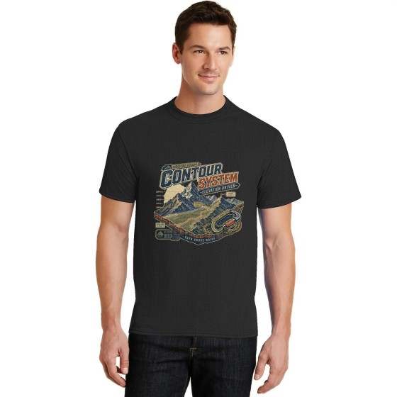 Men's Contour System Mountain Route Graphic Short Sleeve Crew Neck Cotton T-Shirt
