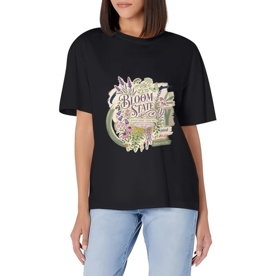 Women's Bloom State Wildflower Graphic Short Sleeve Crew Neck Cotton T-Shirt