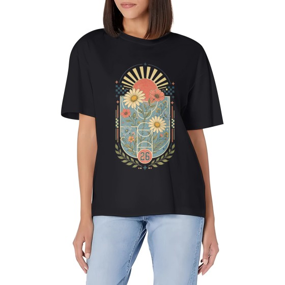 Women's Court Bloom Varsity Graphic Short Sleeve Crew Neck Cotton T-Shirt