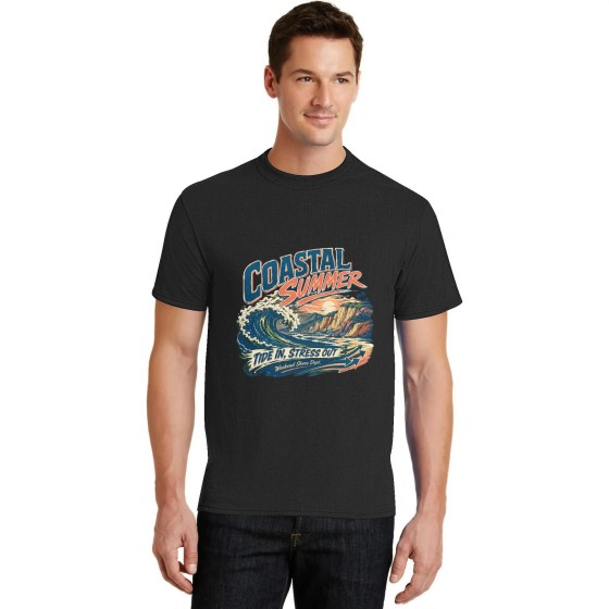 Men's Coastal Summer Surf Beach Graphic Short Sleeve Crew Neck Cotton T-Shirt