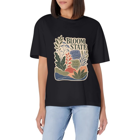 Women's Bloom State Wild Stems Graphic Short Sleeve Crew Neck Cotton T-Shirt