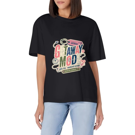 Women's Getaway Mode Girls Trip Graphic Short Sleeve Crew Neck Cotton T-Shirt