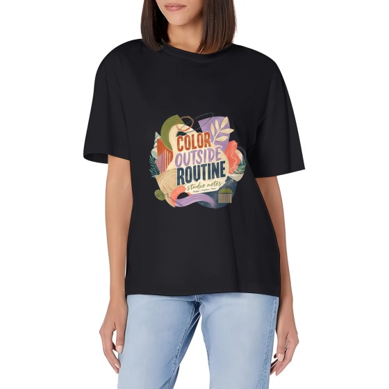 Women's Color Outside Routine Graphic Short Sleeve Crew Neck Cotton T-Shirt