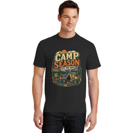 Men's Camp Season Off The Map Outdoor Graphic Short Sleeve Crew Neck Cotton T-Shirt
