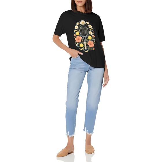 Women's Court Garden Rally Graphic Short Sleeve Crew Neck Cotton T-Shirt