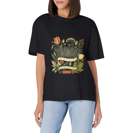 Women's Garden Social Graphic Short Sleeve Crew Neck Cotton T-Shirt