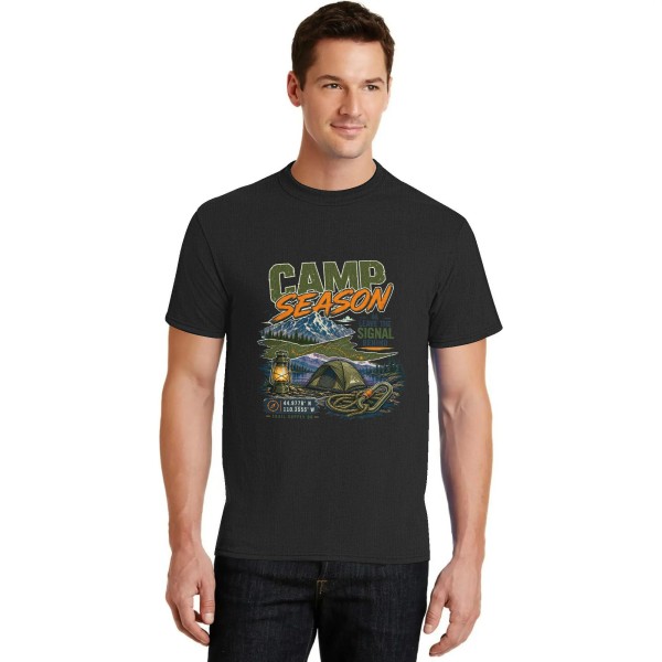 Men's Camp Season Trail Supply Outdoor Graphic Short Sleeve Crew Neck Cotton T-Shirt