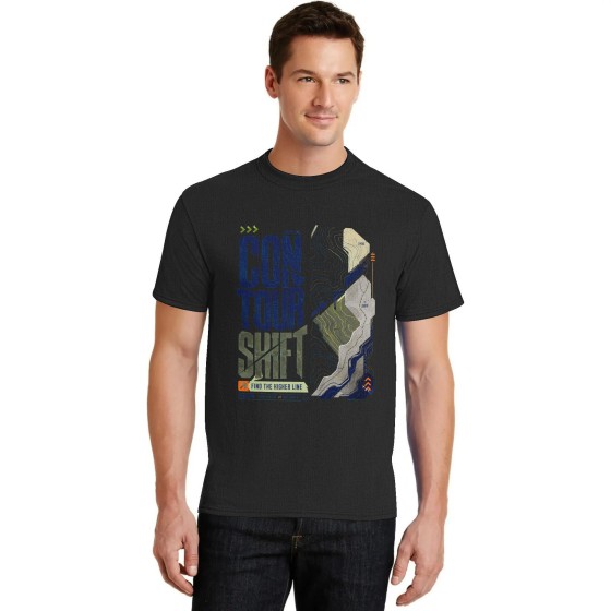 Men's Contour Shift Map Graphic Short Sleeve Crew Neck Cotton T-Shirt