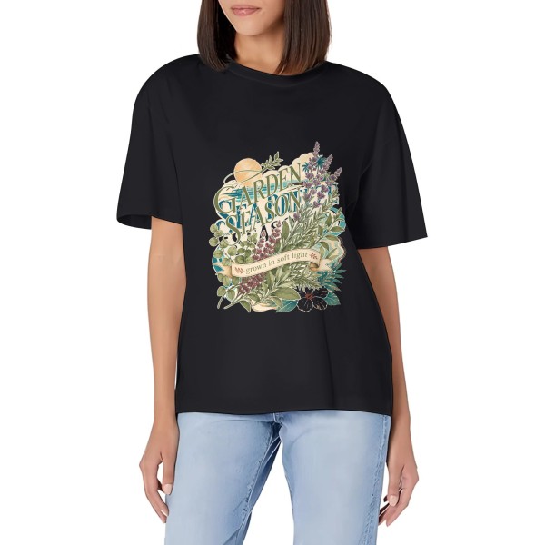 Women's Garden Season Floral Graphic Short Sleeve Crew Neck Cotton T-Shirt