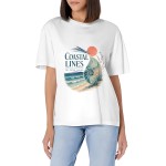 Women's Coastal Lines Shell Beach Graphic Short Sleeve Crew Neck Cotton T-Shirt