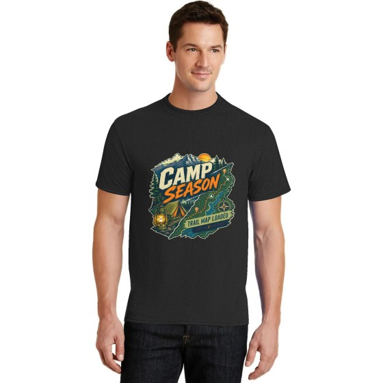 Men's Camp Season Trail Map Outdoor Graphic Short Sleeve Crew Neck Cotton T-Shirt