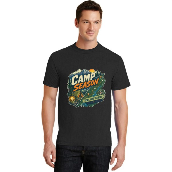 Men's Camp Season Trail Map Outdoor Graphic Short Sleeve Crew Neck Cotton T-Shirt
