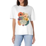 Women's Garden Season Floral Coastal Air Graphic Short Sleeve Crew Neck Cotton T-Shirt